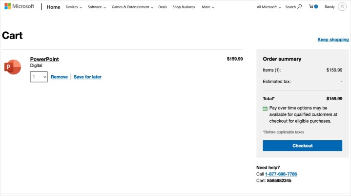 alt: Checkout page for purchasing Microsoft PowerPoint.