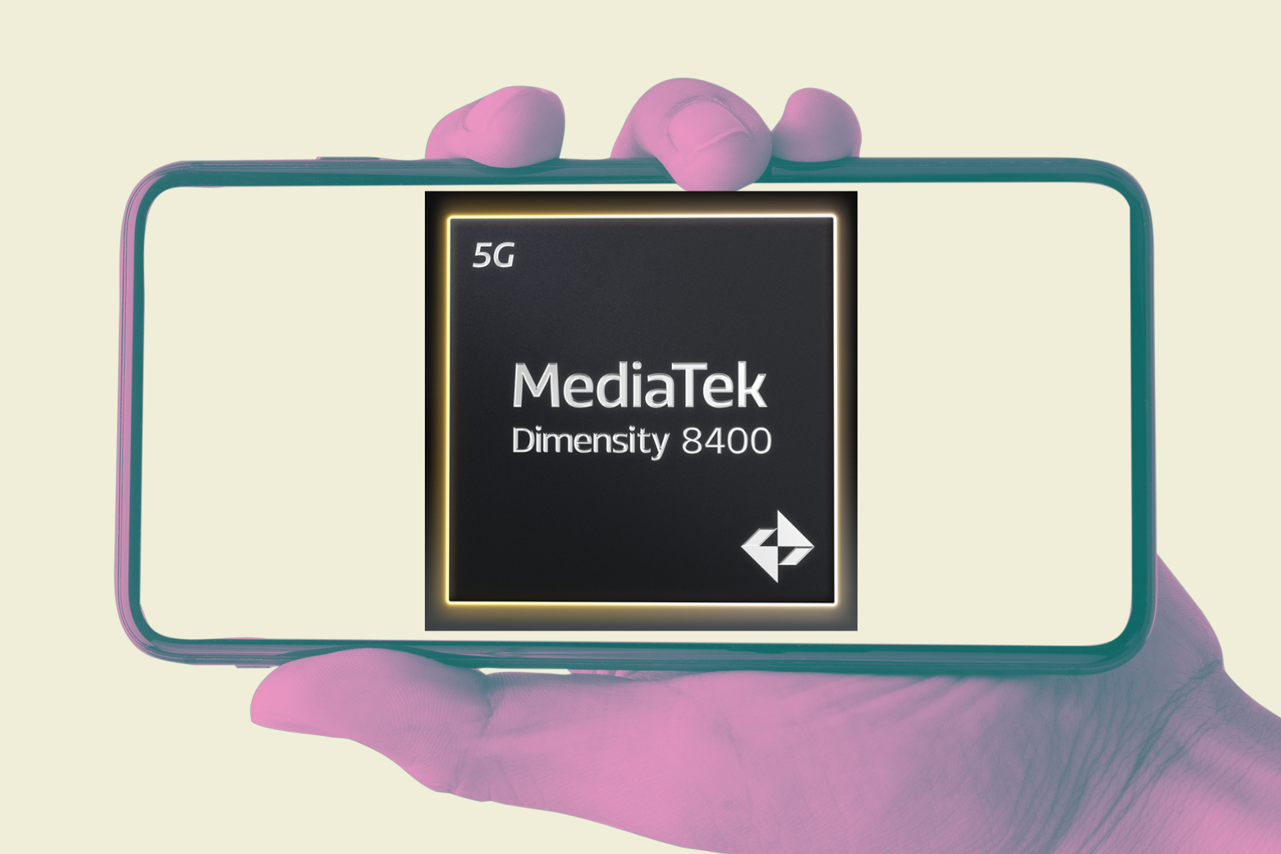 MediaTek Dimensity 8400 visualized on a phone.