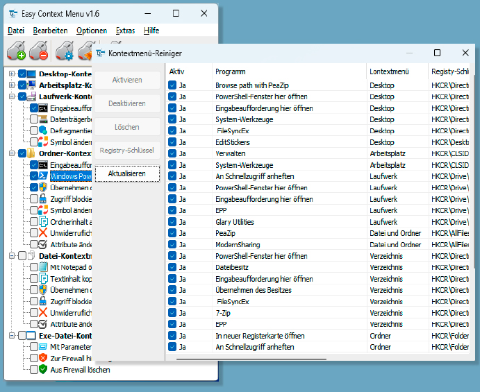 Enhanced context menu: Easy Context Menu adds new functions to the context menu of the desktop and folders, for example. It can also be used to tidy up the context menu.