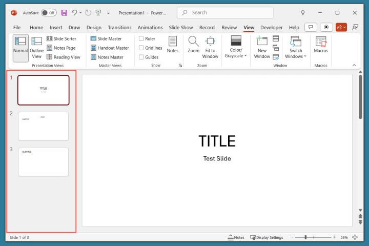 PowerPoint thumbnails in Normal View.