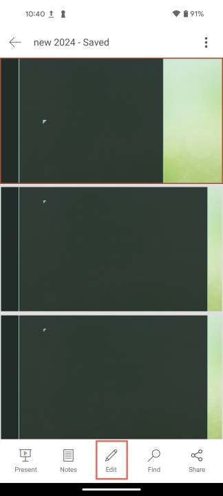 Edit in the PowerPoint toolbar on mobile.