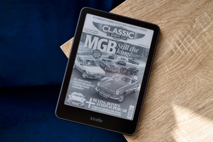 The Amazon Kindle Paperwhite 2024 showing a magazine cover.