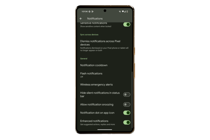 Notifications section in Settings app of android 16.