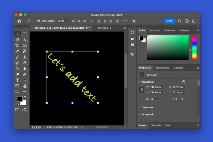 alt: The Rotate text tool in Photoshop allows users to rotate text elements.