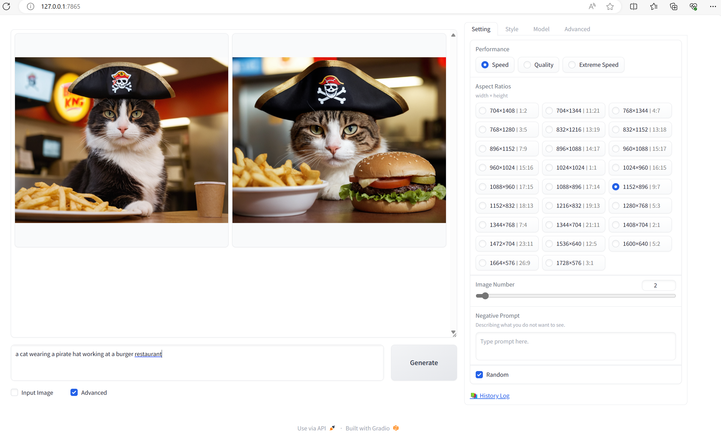 Fooocus ai art cat and burger pirate hat