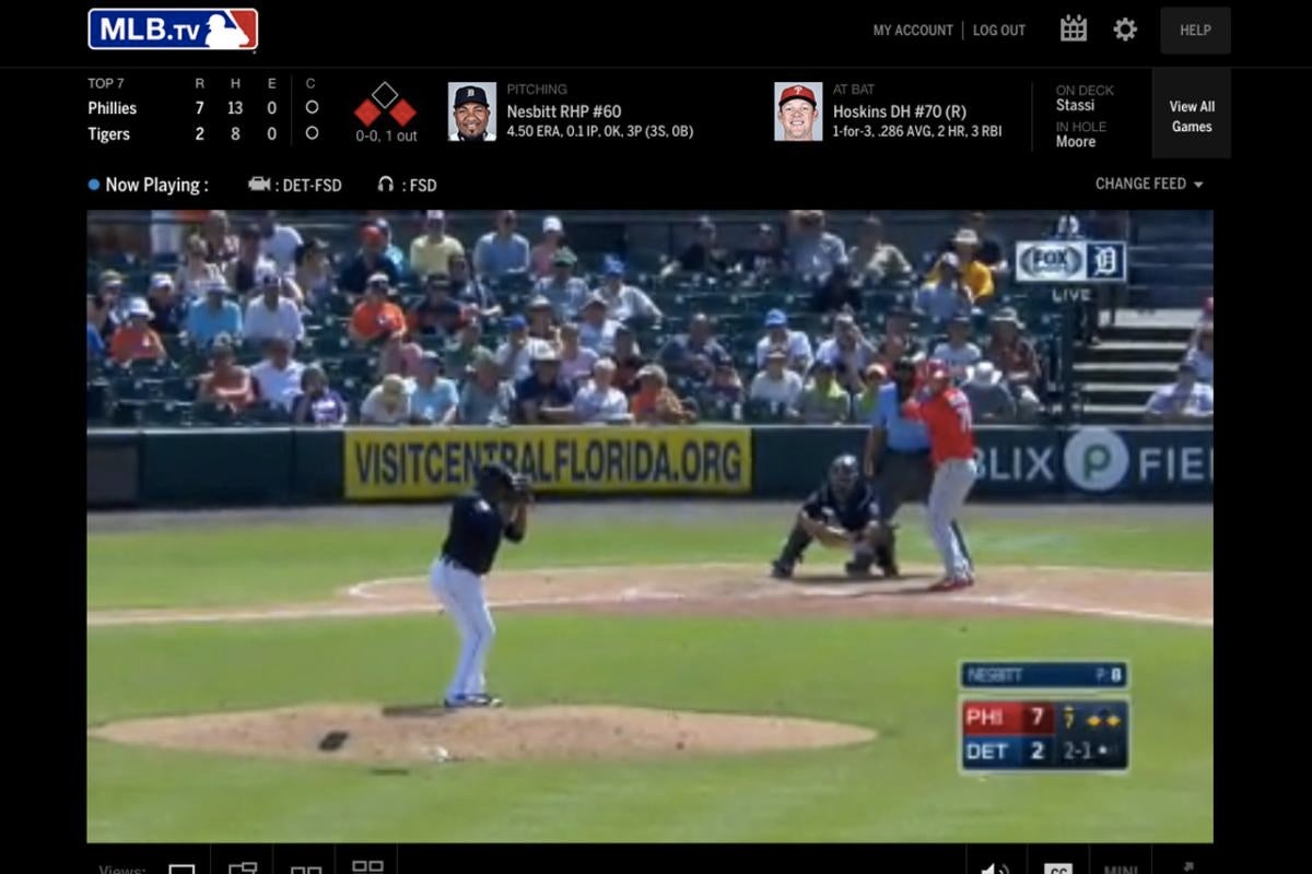 alt text: MLB.TV interface on a laptop.