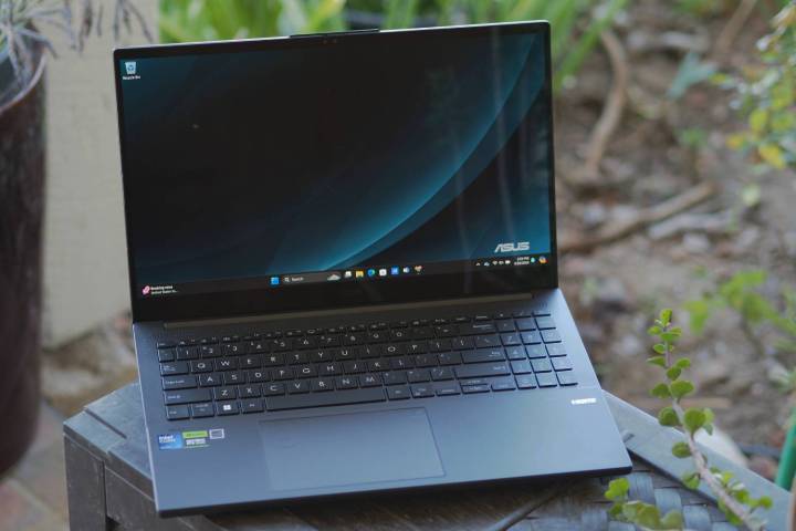 The Vivobook Pro 15 on a table outside.