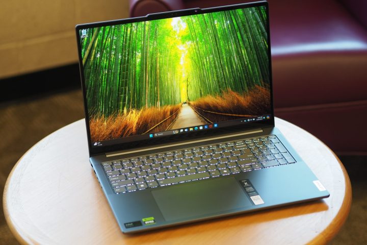 Lenovo Yoga Pro 9i 16 top down view showing display and keyboard.