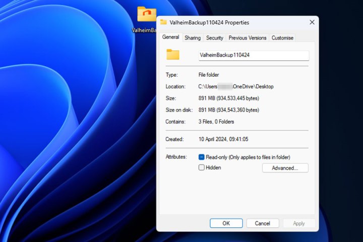 Hiding a folder in Windows.