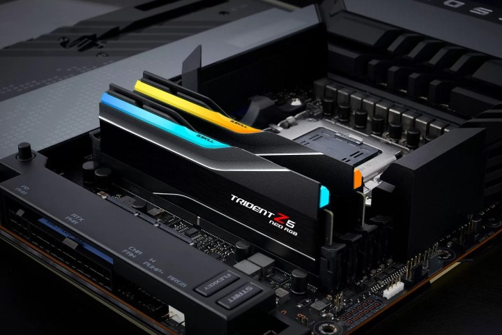 alt text: G.Skill Trident Z5 Neo DDR5 RAM installed on a motherboard