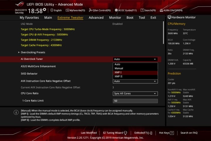 alt=Screenshot of BIOS settings showing XMP profile options.