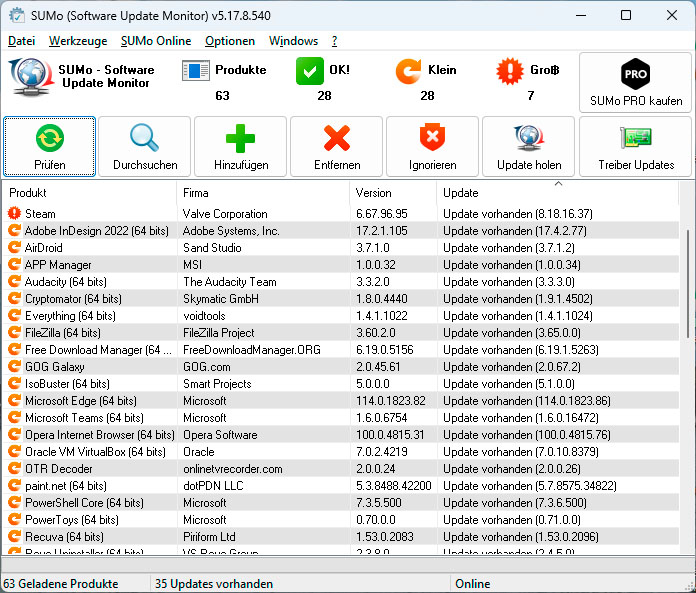 With the free tool Sumo, you can find out for which of your programmes updates are available and then install them specifically.