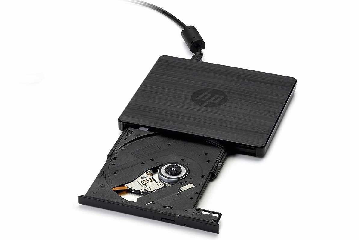 alt text: An external HP DVD burner, offering flexibility for users without internal drive bays.