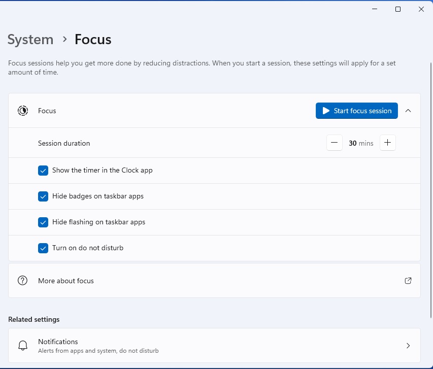 alt: Windows Focus Assist helps minimize distractions during work sessions.