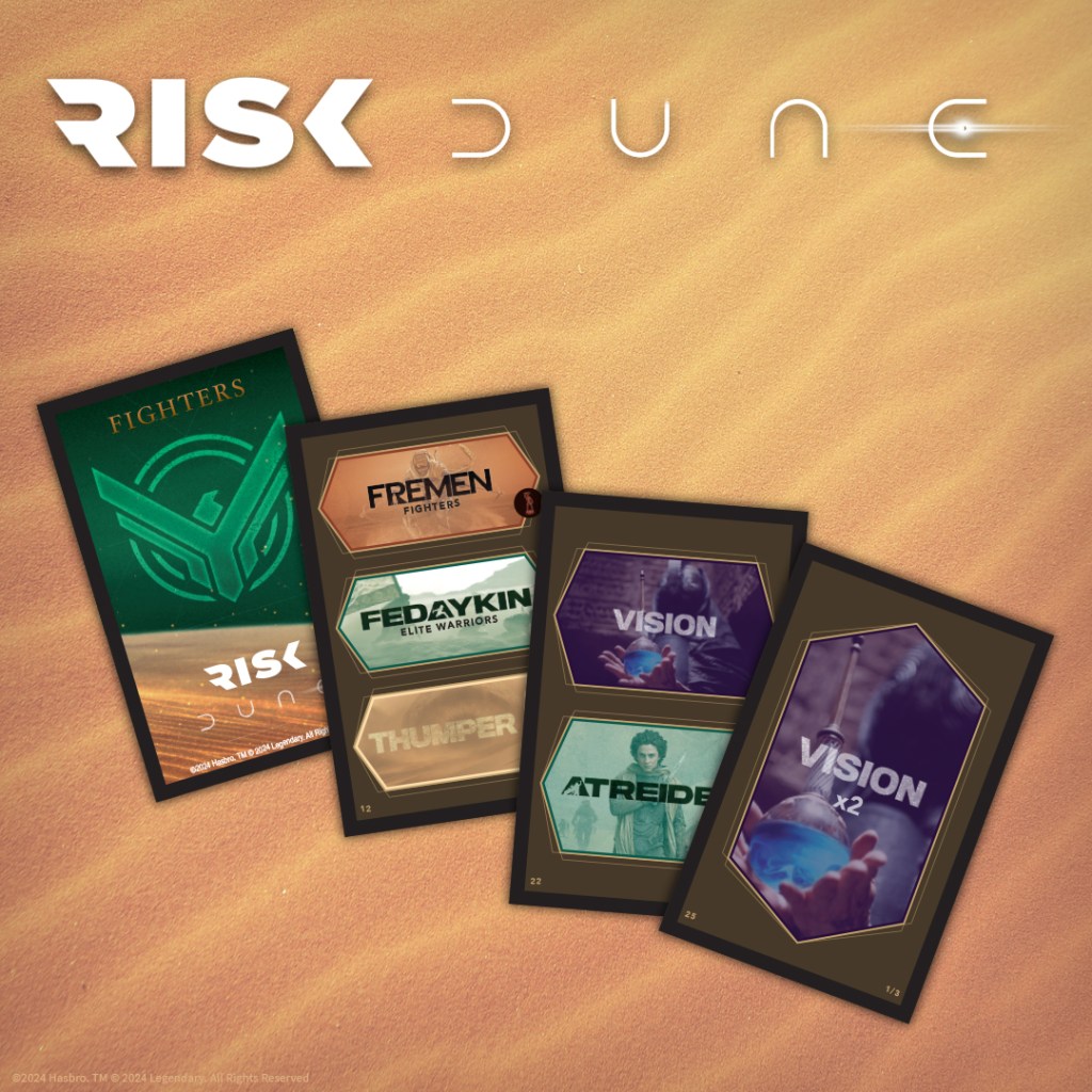 alt: Detailed view of the Sandworm game piece and wormsign spotters in Risk: Dune.