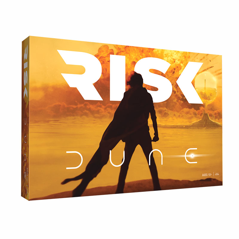 alt: A promotional image for the Risk: Dune board game, featuring the game board and various game pieces.