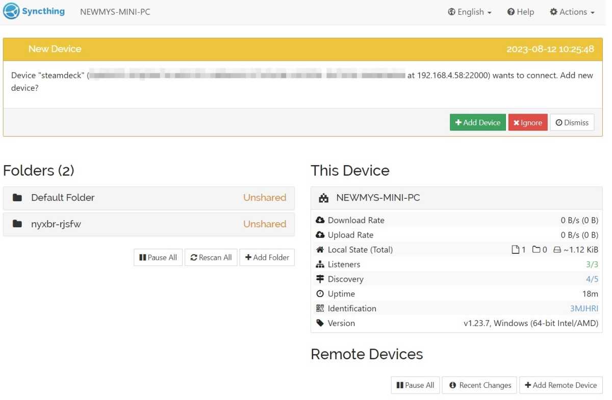 SyncThing adding another device