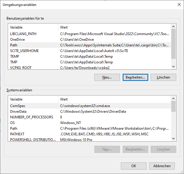 Configuration for the command line: So that the tools can be started in the Powershell or command prompt without specifying a path, configure the environment variable “Path”.