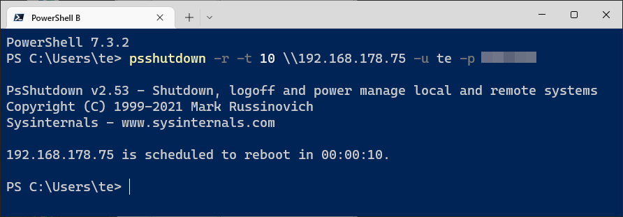 Remote shutdown: With the tool Psshutdown, a PC can be restarted via the network. The target PC must be configured for remote access.