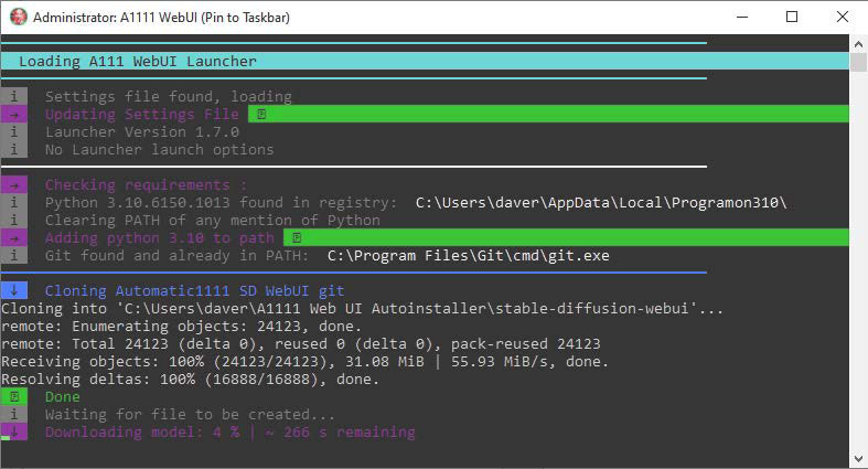 Transparent installation: Automatic 1111 is also available as a Windows installer in the form of a few Python and Powershell scripts that show what they do in a command prompt window.