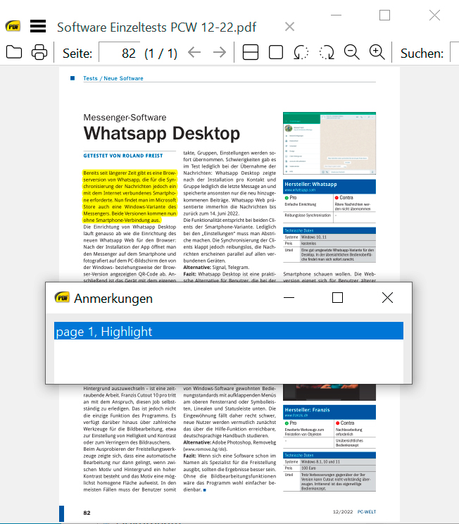 Sumatra PDF: The small, fast program displays PDF documents immediately, offers online translations, and supports the printing of pages.