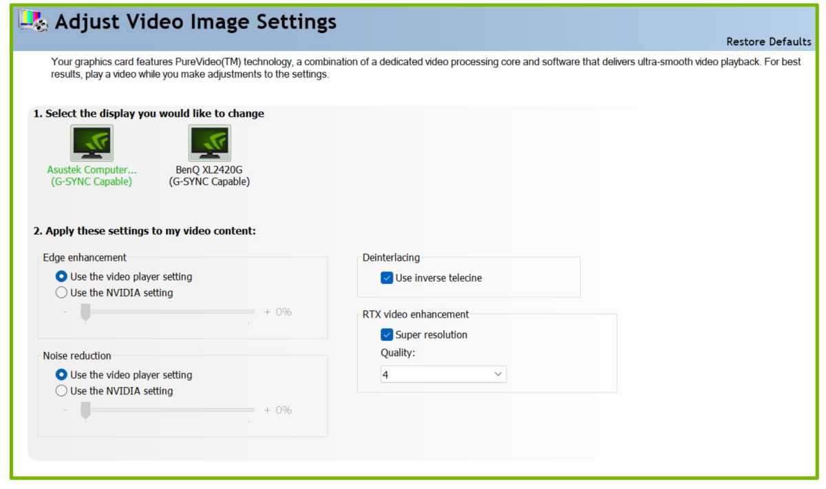 Activating RTX Video Super Resolution in the NVIDIA Control Panel