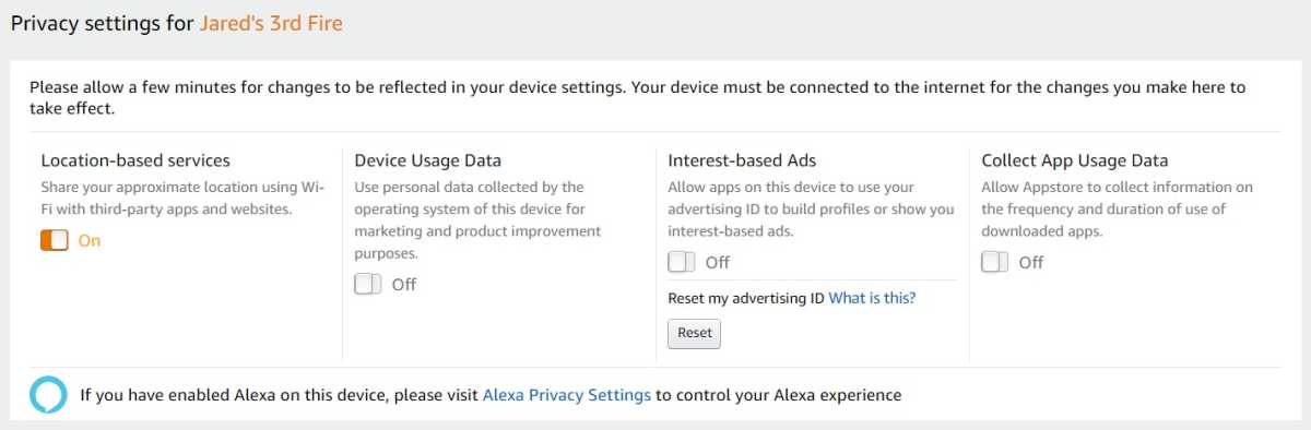 Data collection options for Fire devices