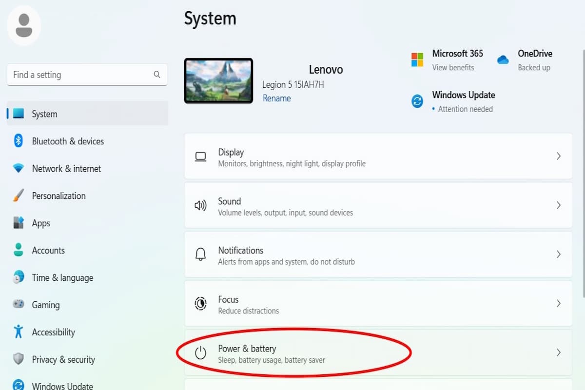 Navigating to the Power & Battery Settings