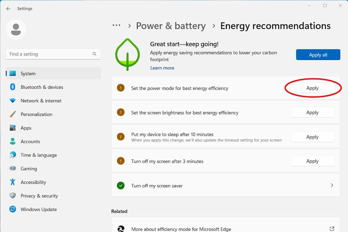 Applying Individual Energy Recommendations