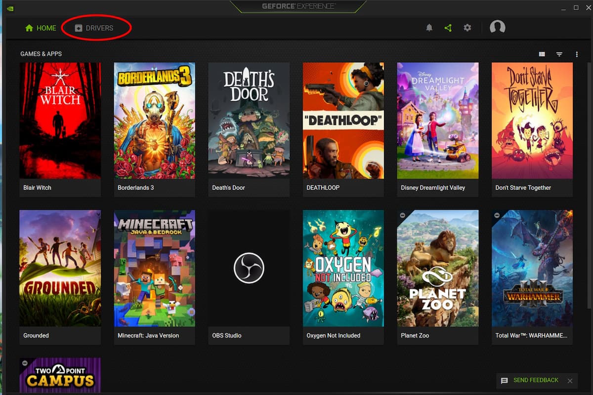 Nvidia GeForce Experience Drivers Tab