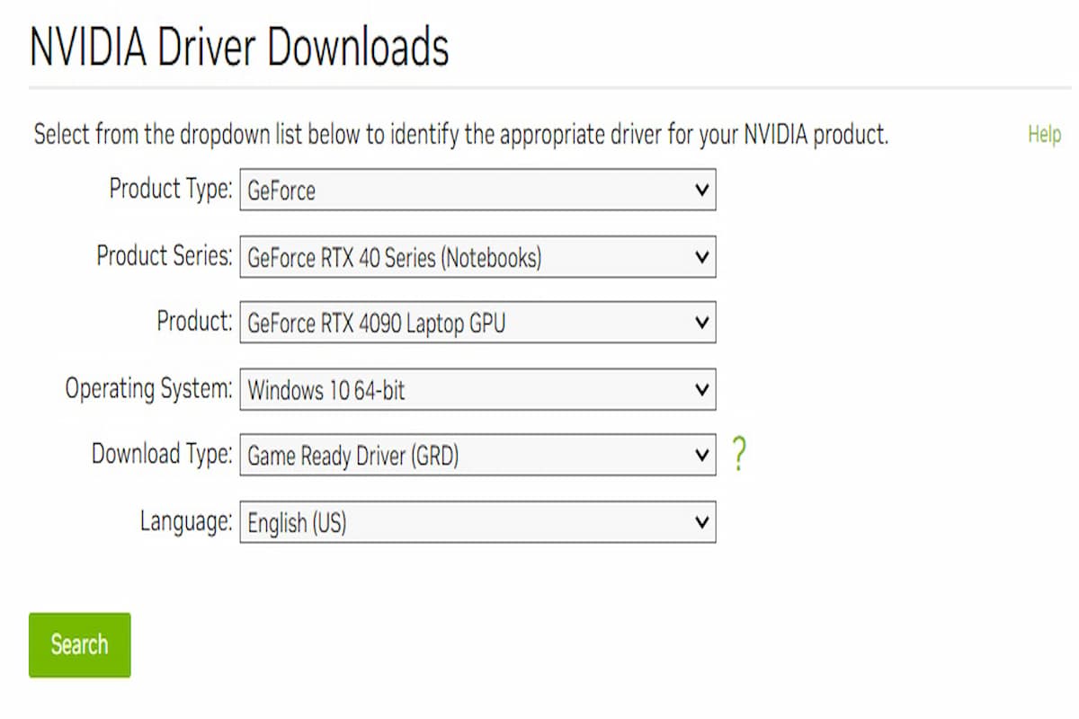 Nvidia Driver Search Page