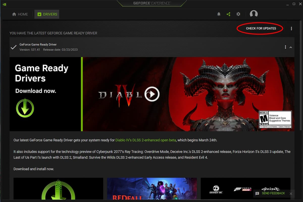 Nvidia GeForce Experience Check for Updates