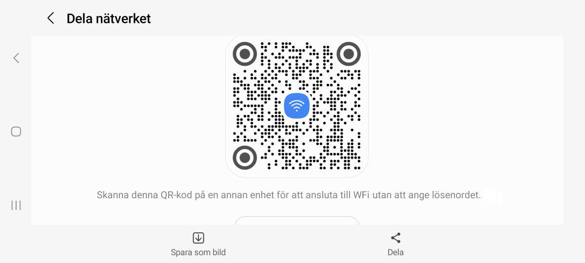 alt text:  An Android phone displaying a Wi-Fi network's QR code for sharing.