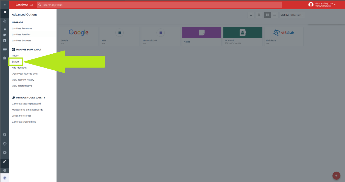 LastPass export - Export