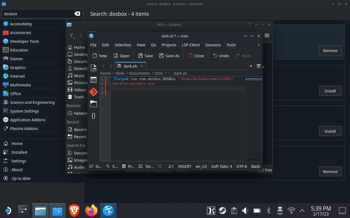 Editing a .sh file for DOS games in Steam Deck Desktop mode