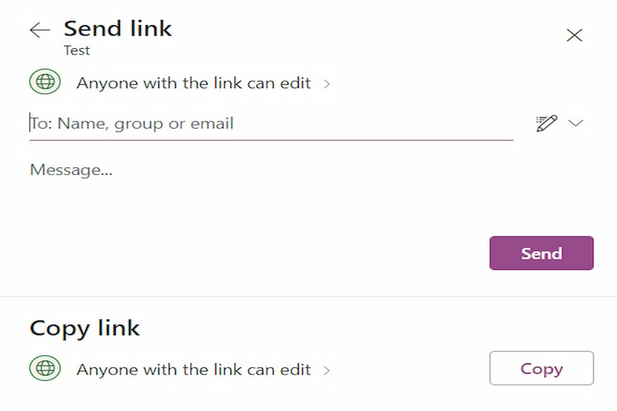 Sharing a Microsoft List via email or link