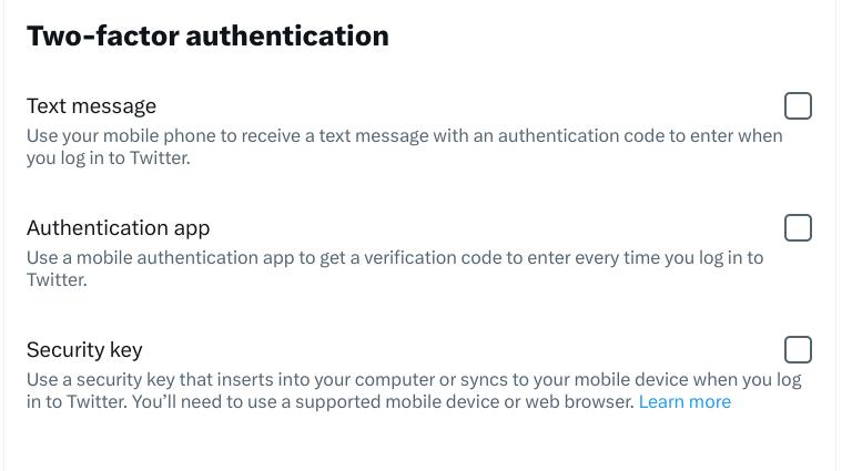 Selecting the authentication app option