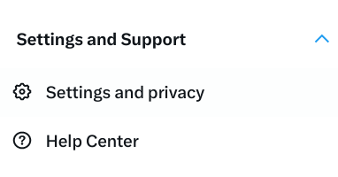 Selecting "Settings and Support" in Twitter