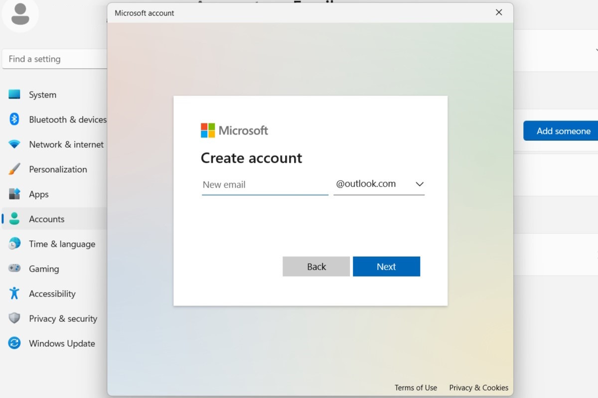 Microsoft Account Login Window