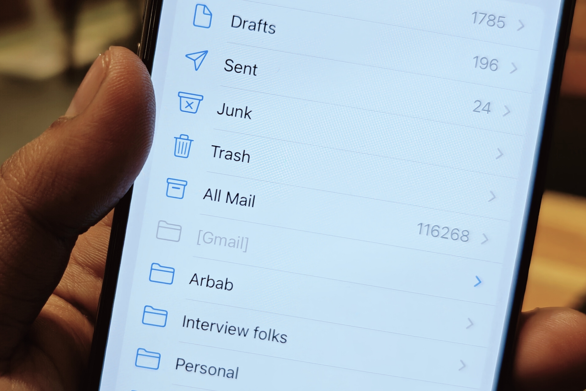 Email categories in Apple Mail.