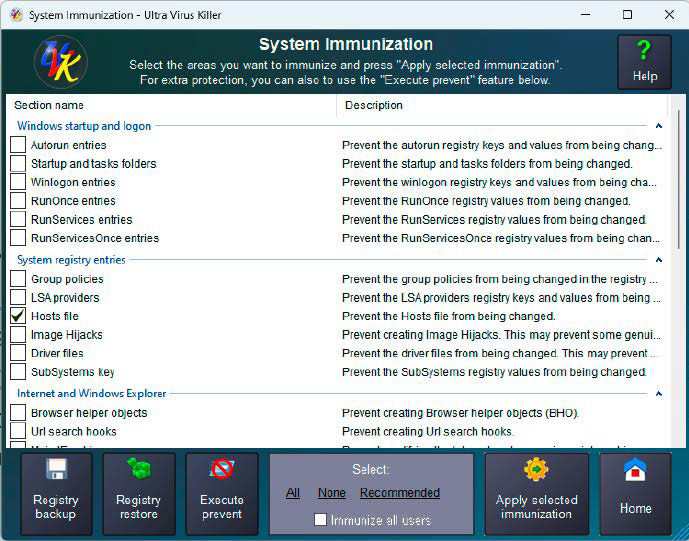 System Immunization feature