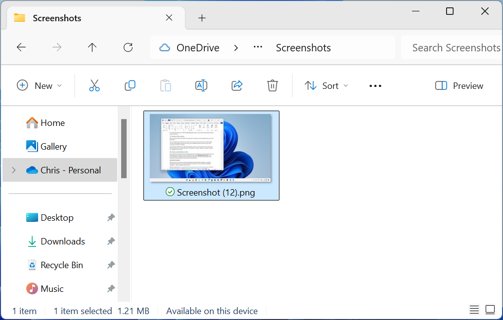 Windows 11 Screenshots location on C drive screenshot