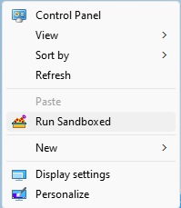 Control panel in context menu