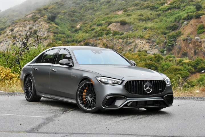 Front three quarter view of the 2024 Mercedes-AMG S63 E Performance.