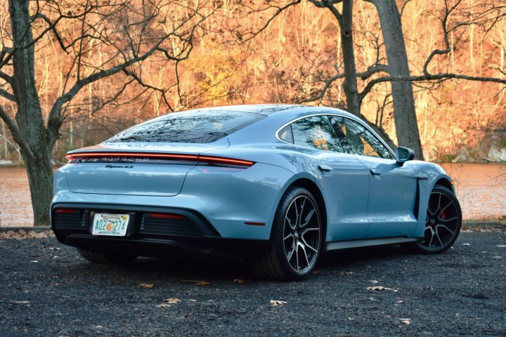 2025 Porsche Taycan 4S rear quarter view.