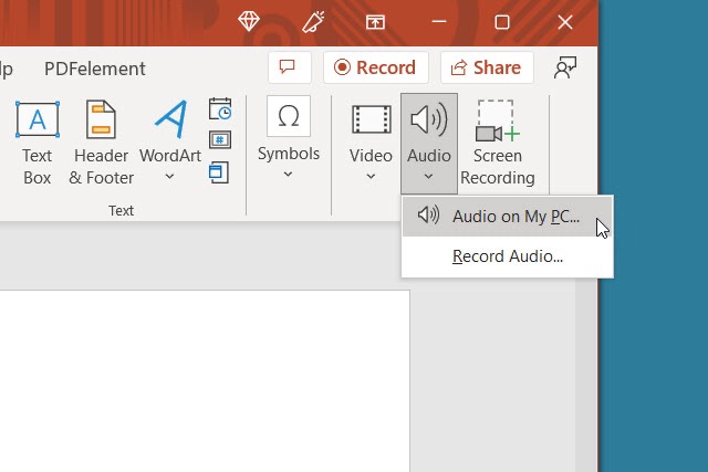 Adding audio to a PowerPoint slide.