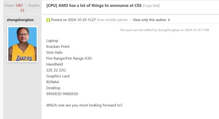 A forum post describing upcoming AMD releases.