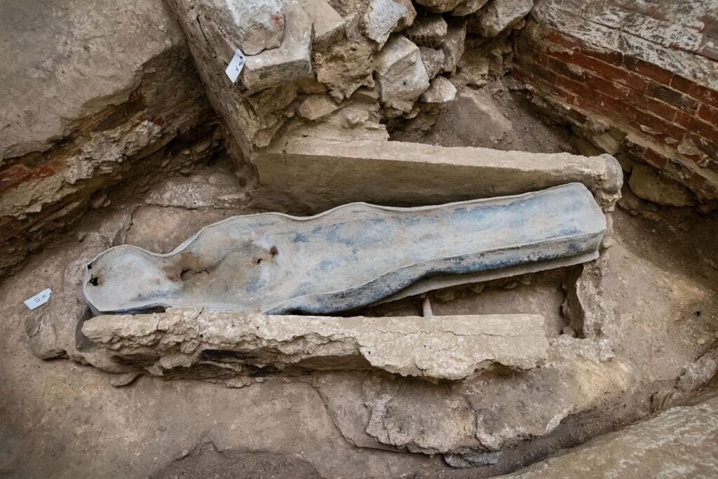 A camera inserted into one of the sarcophagi.