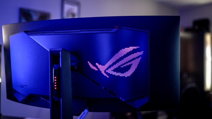 The rear panel of the Asus ROG PG34WCDM showcasing its design.