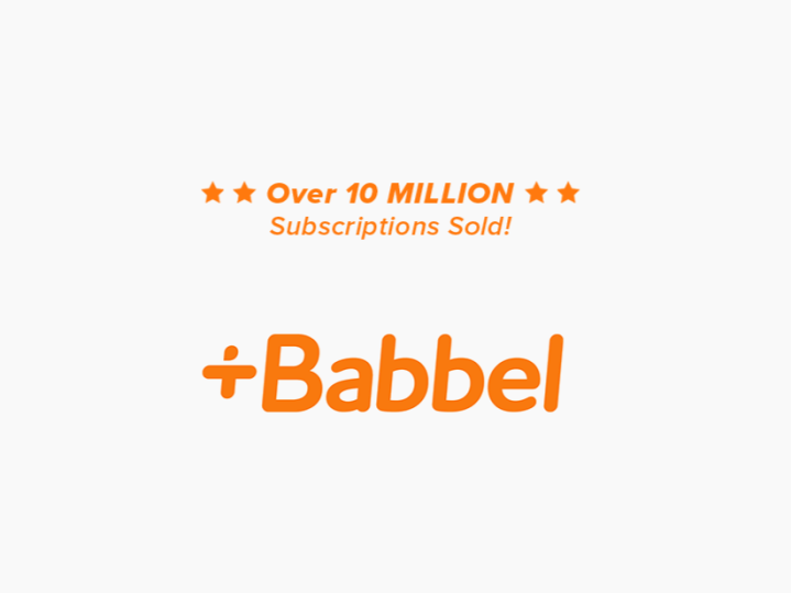 Babbel logo with over 10 mil subs sold